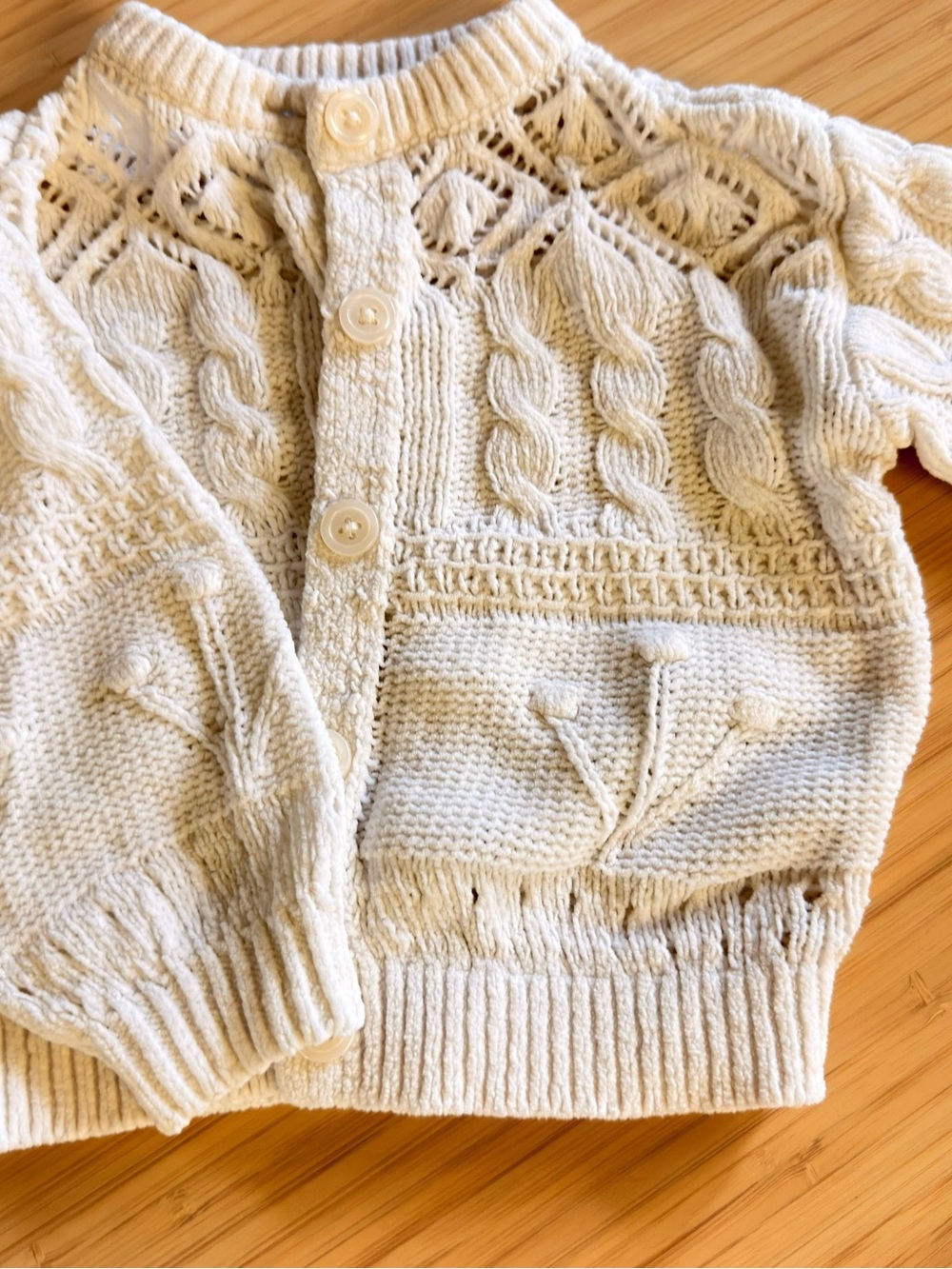 Old Navy Cream Cable Knit Cardigan with Floral Texture